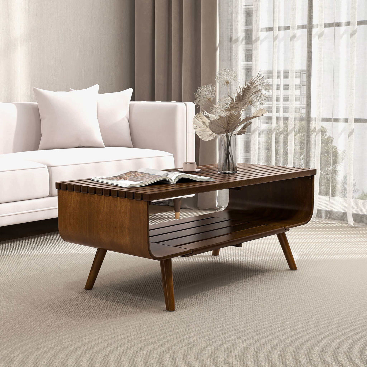 Alice - Mid-Century Modern Table coffee table with shelf HouseOfZazla on Tampa Home & Garden Store