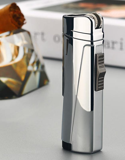 Stevvex chrome luxury torch lighter with textured side grip for cigarettes on Tampa Home & Garden Store