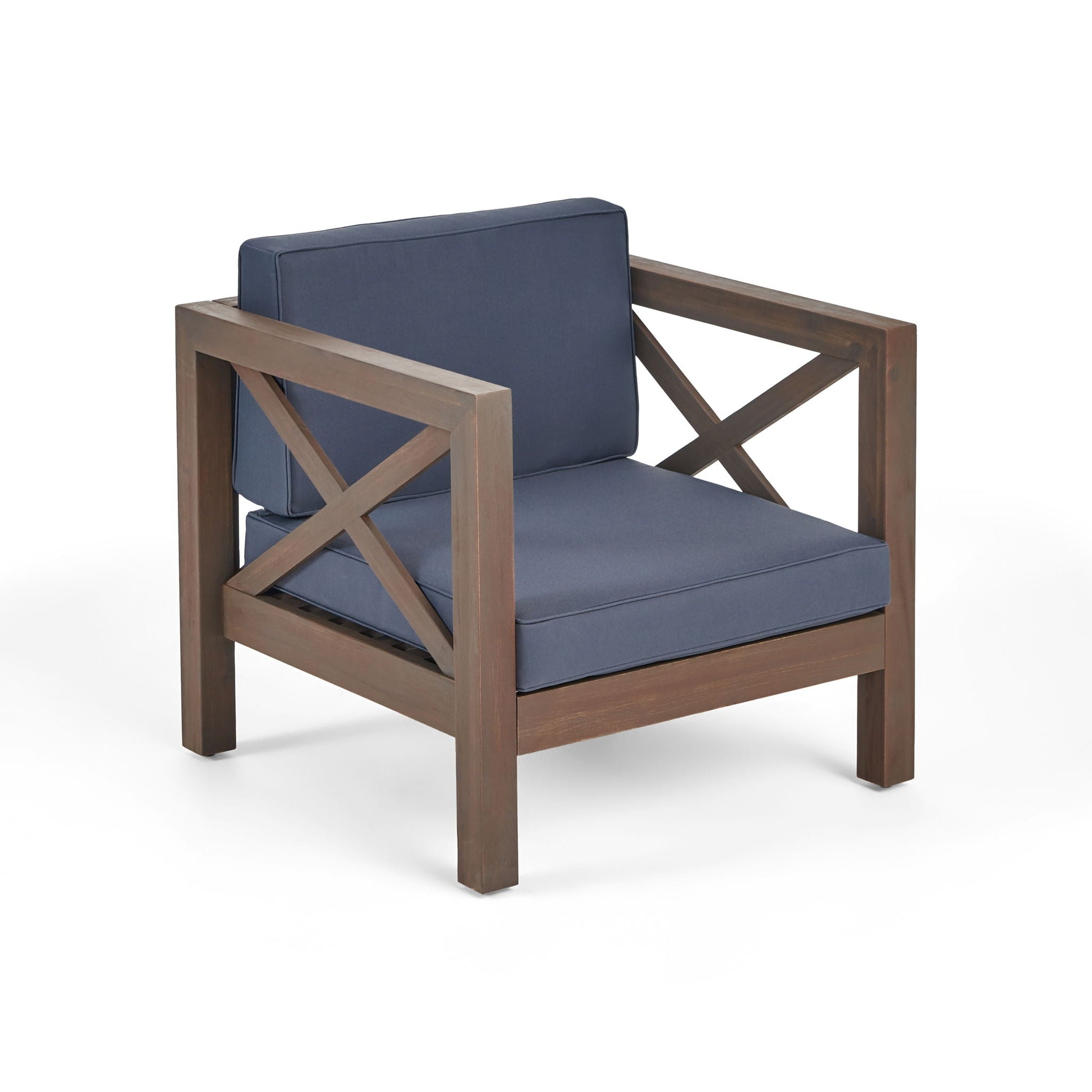 Brava Mid-Century Club Chair with water-resistant cushions, blue fabric, wood frame HouseOfZazla on Tampa Home & Garden Store