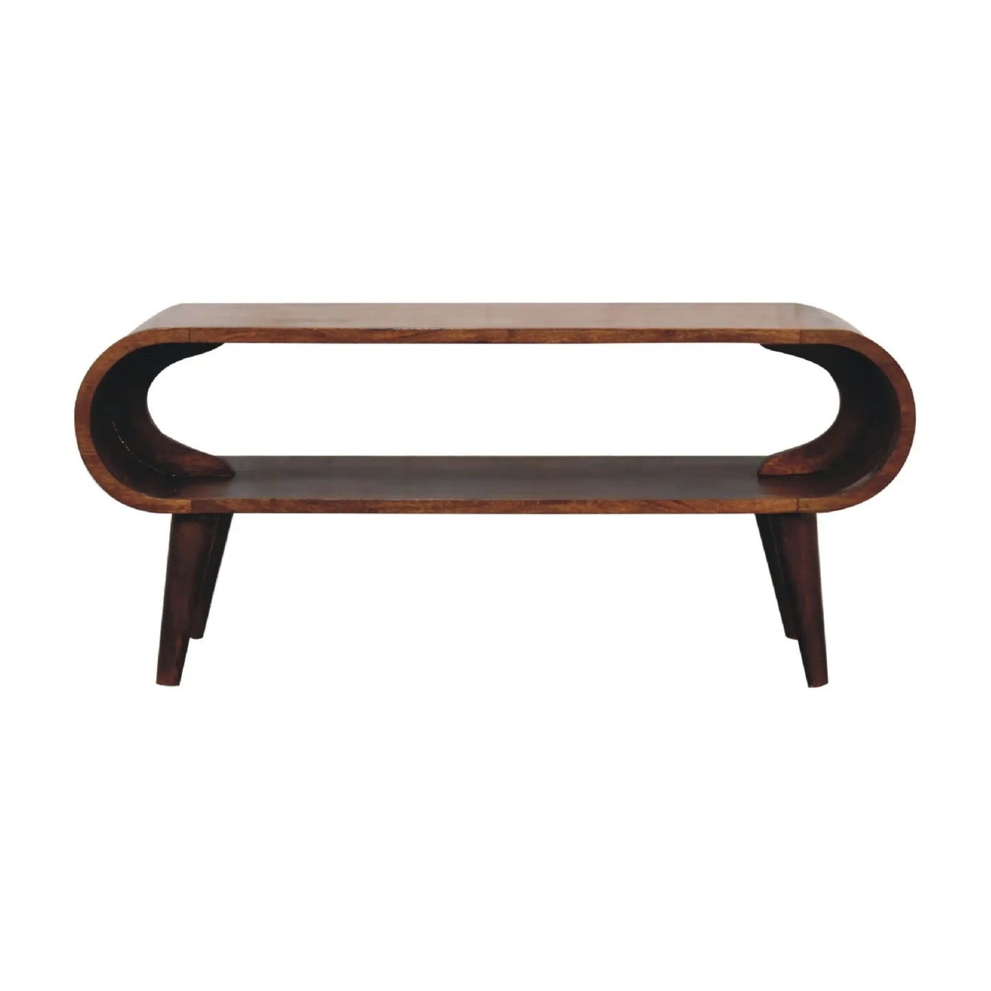 Amaya Nordic style wooden coffee table with rounded oval frame and dark legs by Unique Piece Furniture on Tampa Home & Garden Store
