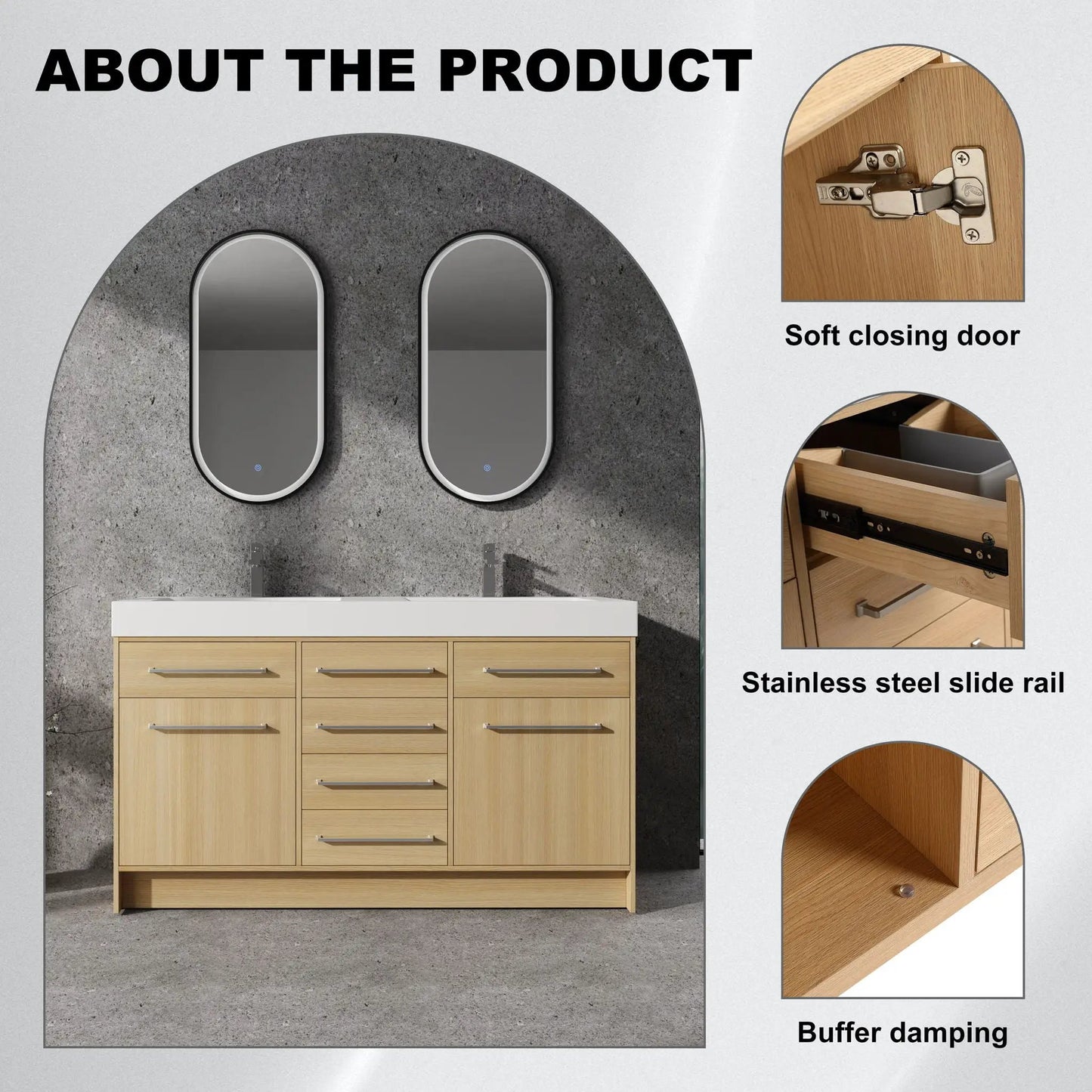 Freestanding Vanity With Resin Sink and Drawers