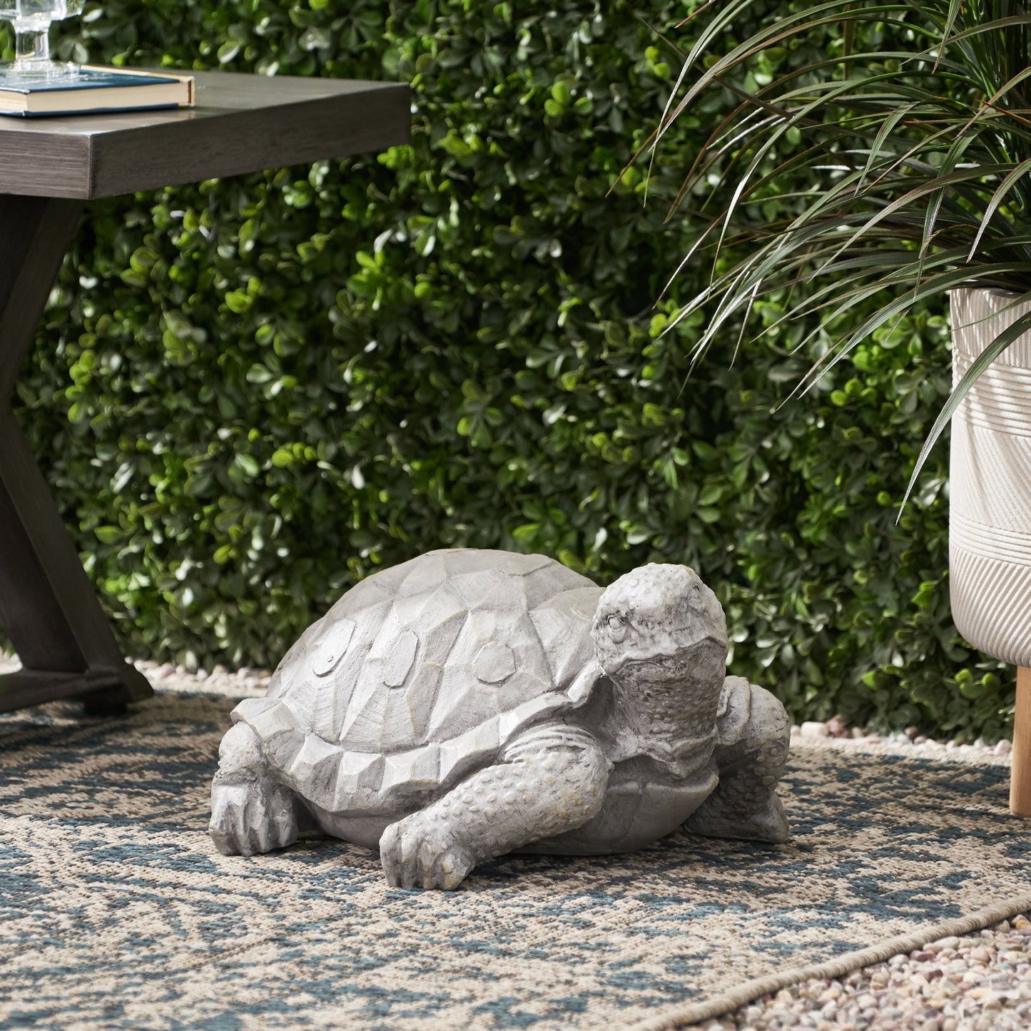Outdoor turtle statue gray stone finish, HouseOfZazla accessories for garden on Tampa Home & Garden Store