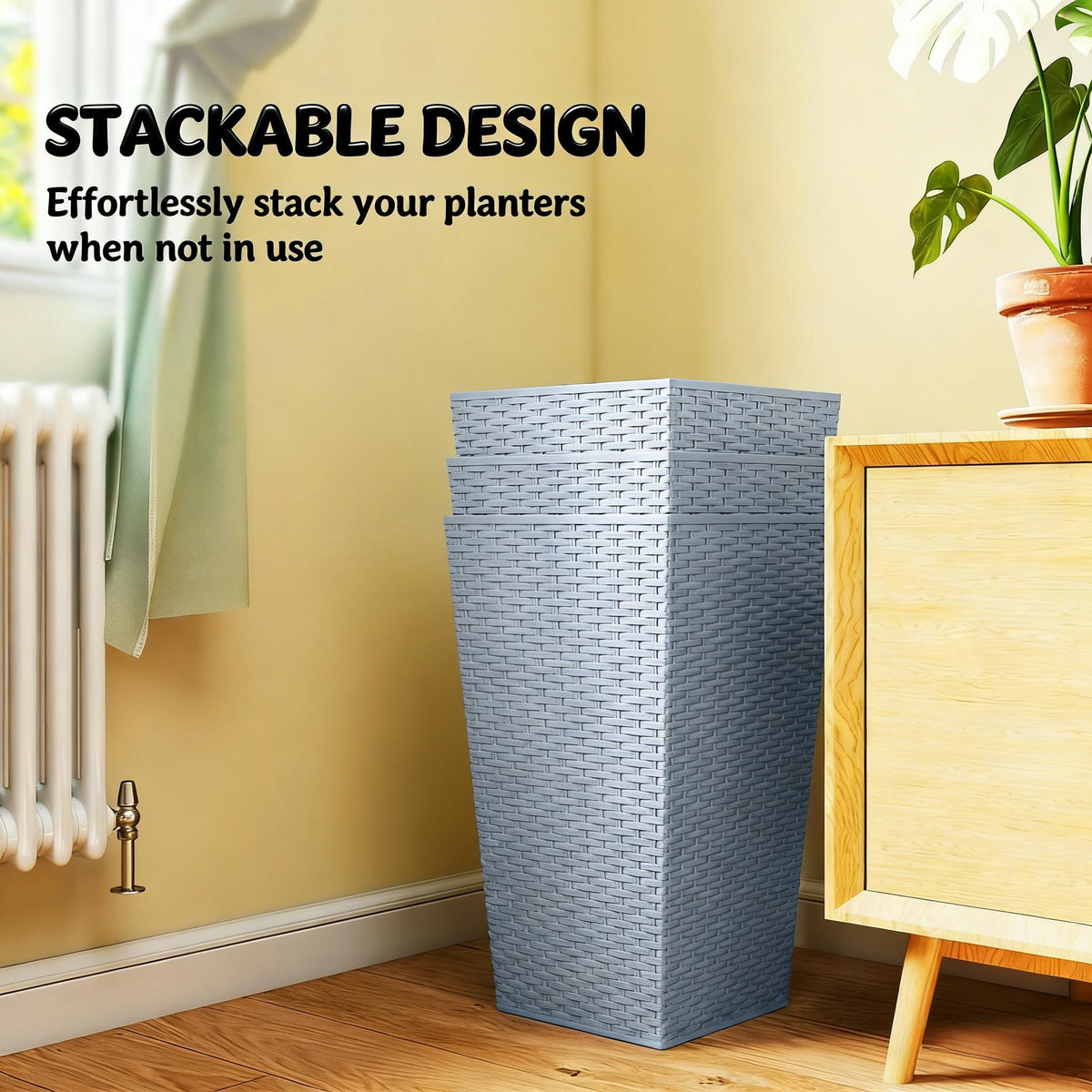 Box Set of 3 tall planters in gray woven texture by HouseOfZazla on Tampa Home & Garden Store