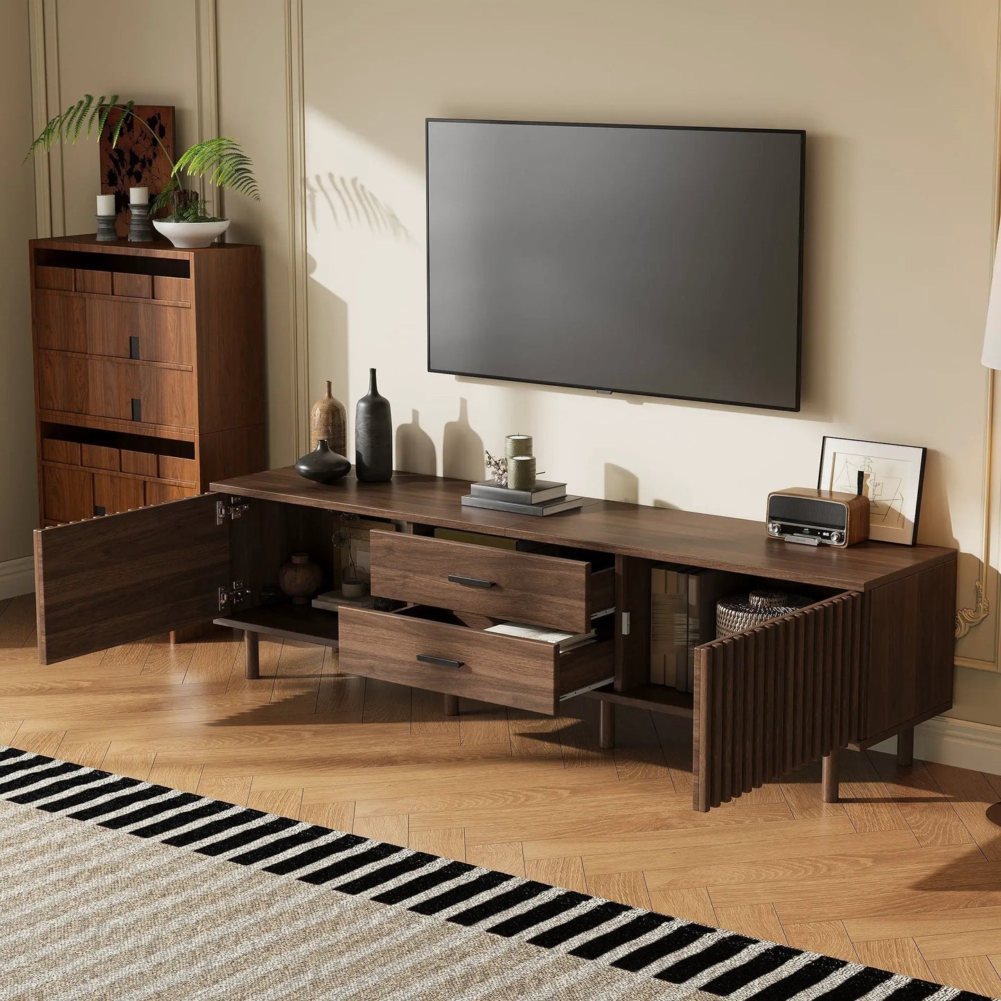 TV Stand For TVs Up To 80in dark brown Unique Piece Furniture on Tampa Home & Garden Store