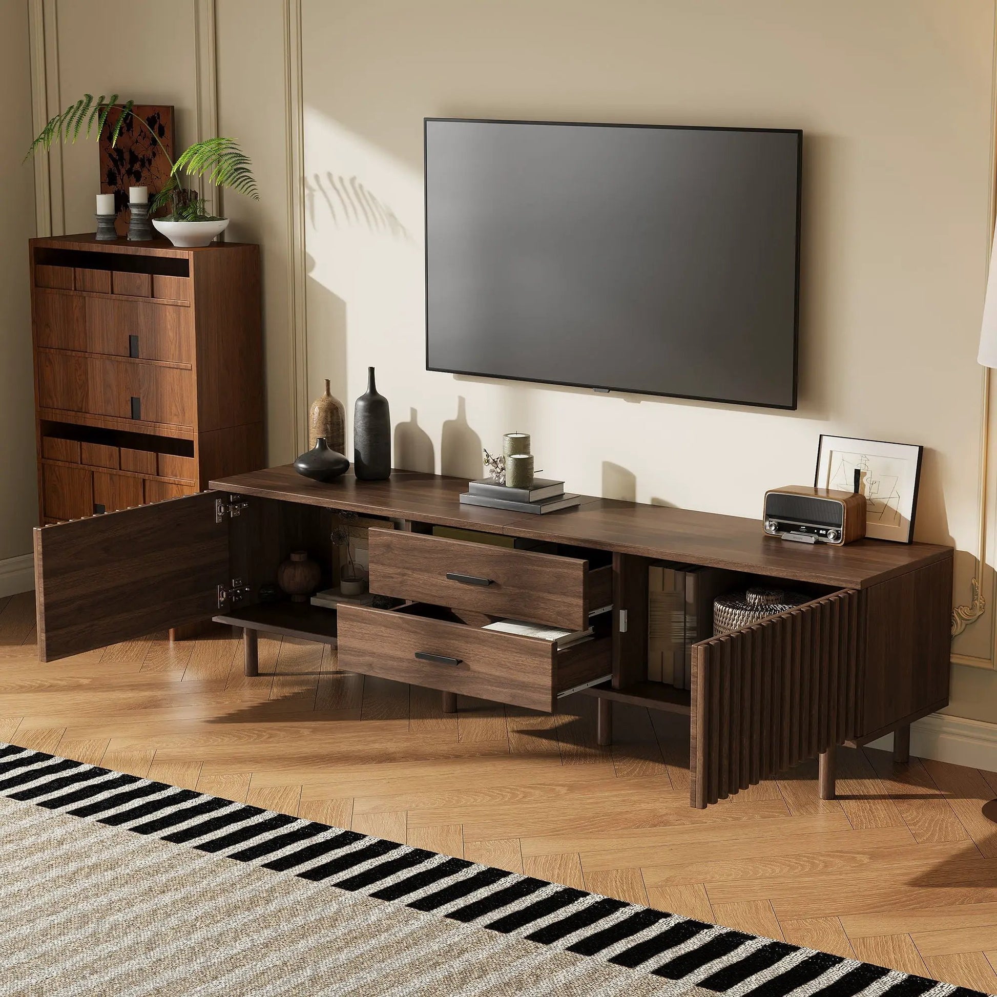 TV Stand For TVs Up To 80in dark brown Unique Piece Furniture on Tampa Home & Garden Store