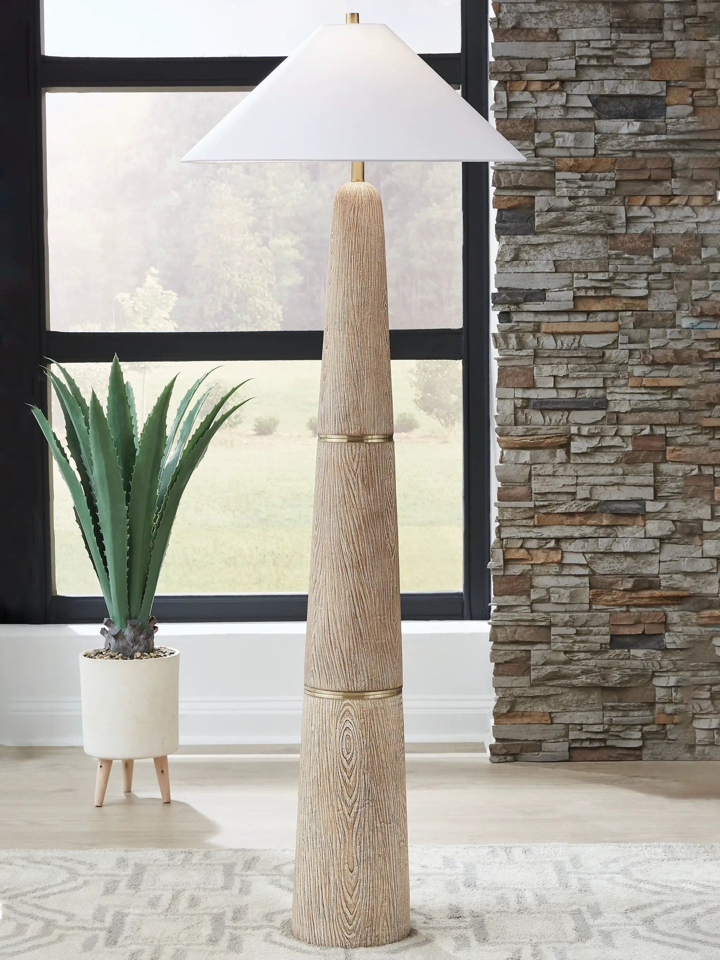 Gasparleigh Brown Gold Floor Lamp Wood and Metal