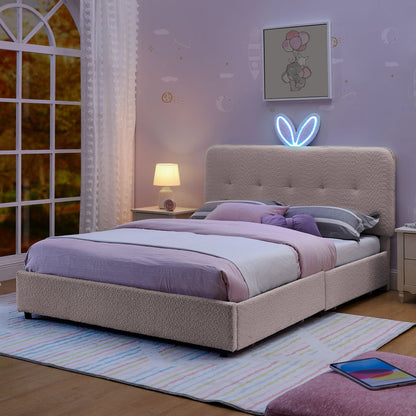 Upholstered Bed with Rabbit Ear and Led Drawers
