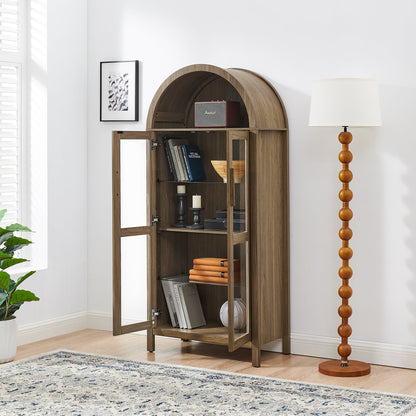 High Arched Storage Cabinet with Lamp by HouseOfZazla; walnut wood finish with glass doors on Tampa Home & Garden Store