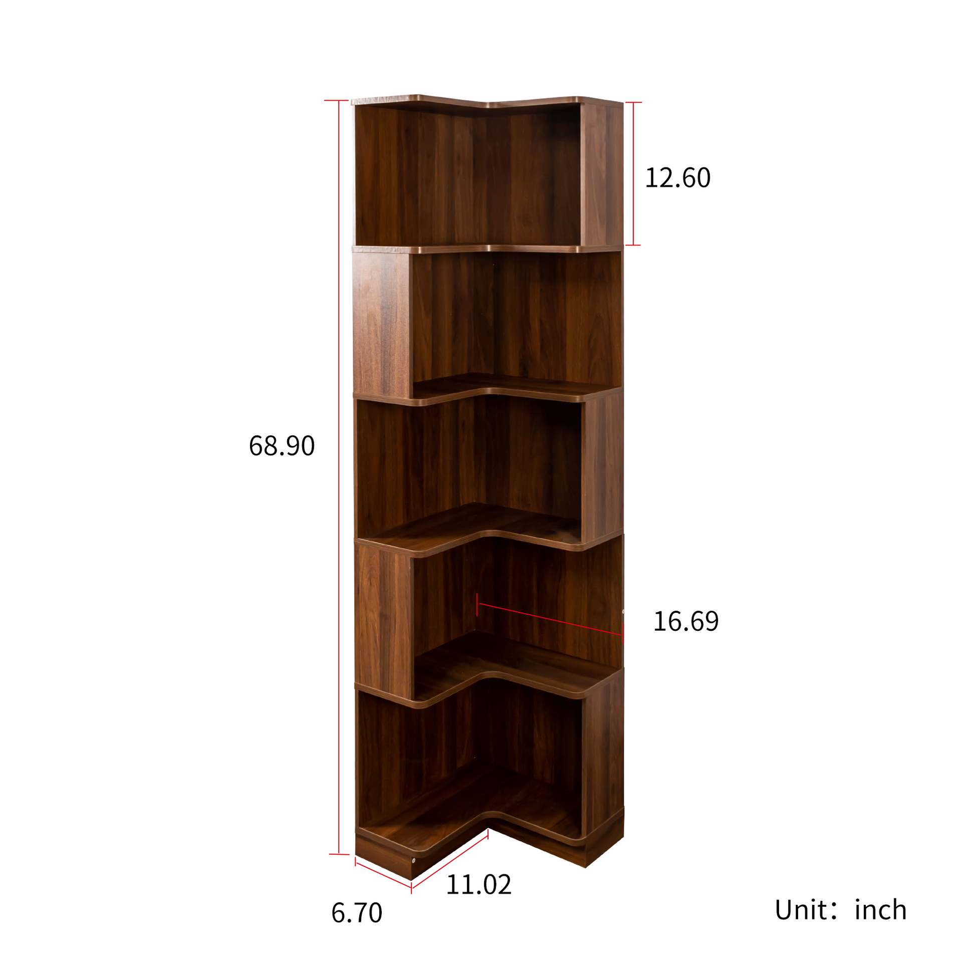 Corner Book Shelf 5-Tier etagere in dark walnut wood by HouseOfZazla on Tampa Home & Garden Store