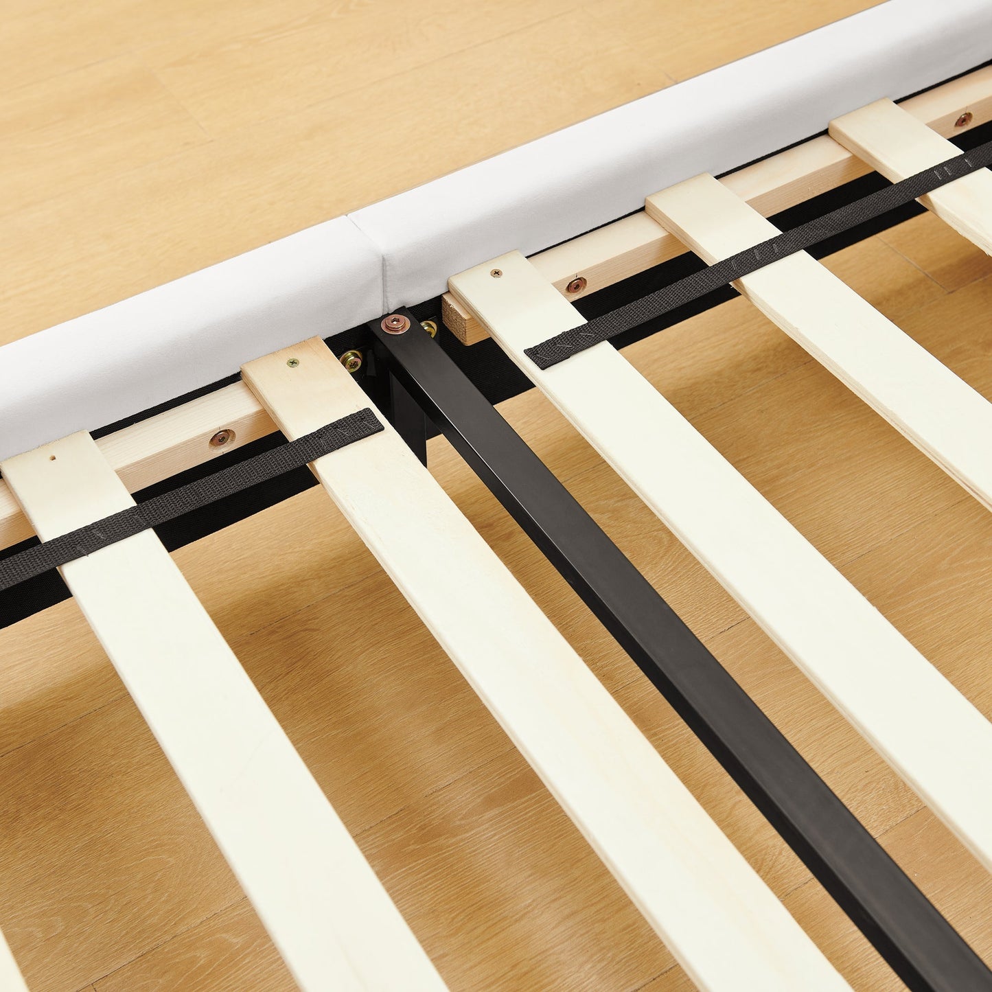 Twin size panda-shaped kids bed frame with white slat rails and black support on wood floor on Tampa Home & Garden Store