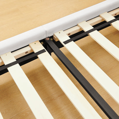 Twin size panda-shaped kids bed frame with white slat rails and black support on wood floor on Tampa Home & Garden Store