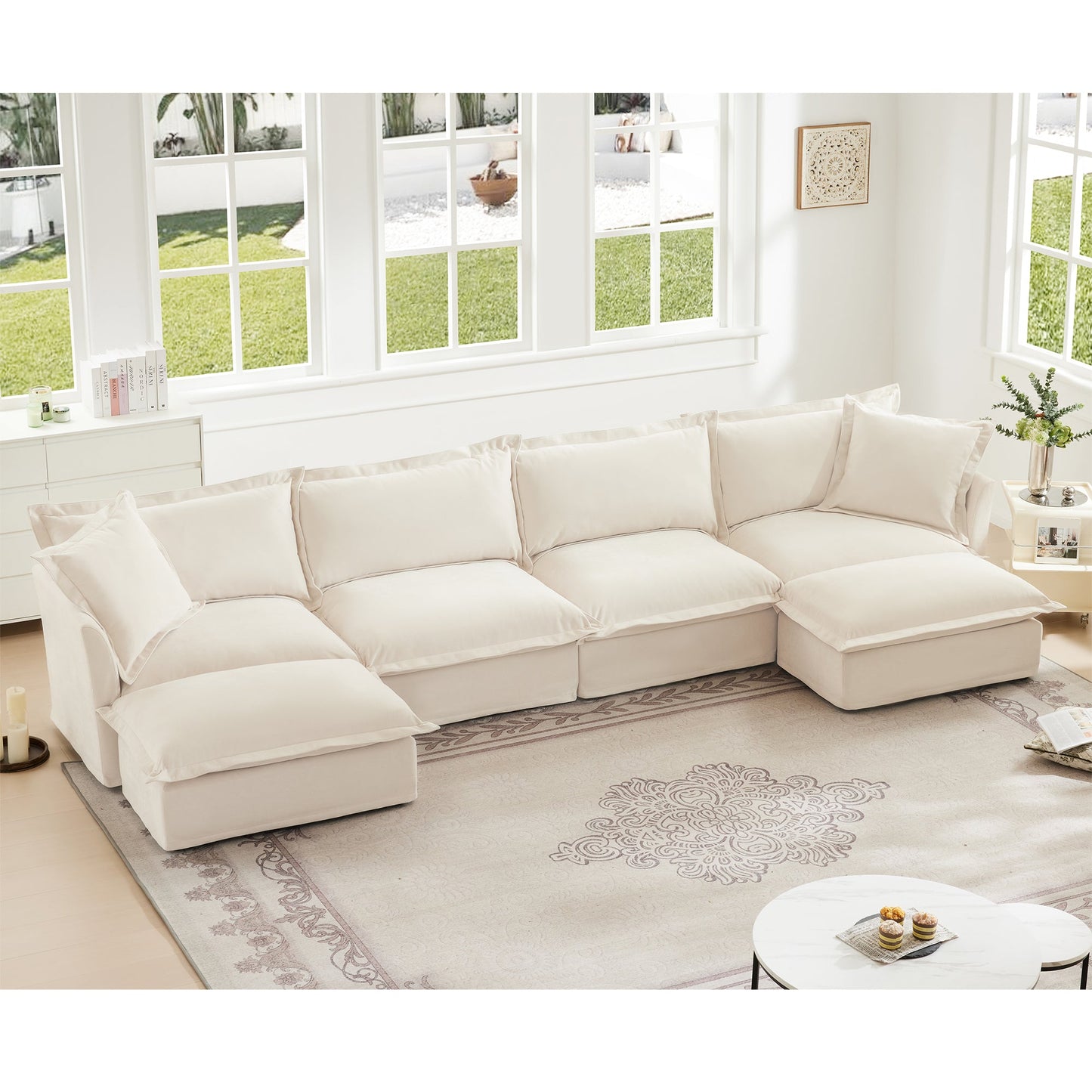 Slipcovered U Shape Sectional Sofa and Deep Seat