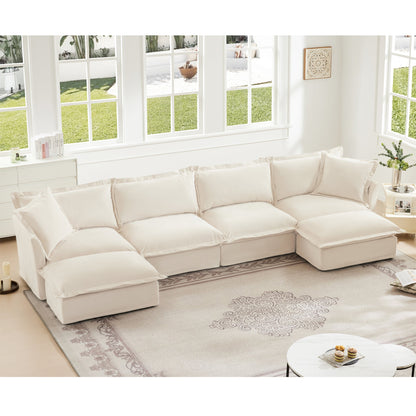 Slipcovered U Shape Sectional Sofa and Deep Seat
