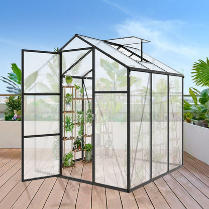 Windproof Greenhouse with Raised Base, polycarbonate panels, black frame HouseOfZazla on Tampa Home & Garden Store
