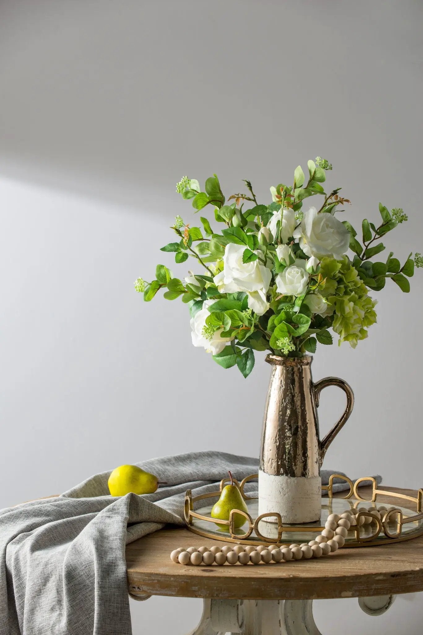 Candia Terracotta Pitcher vase with white roses and green foliage on Tampa Home & Garden Store