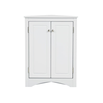 Triangle bathroom cabinet with adjustable shelves, white freestanding linen cabinet two-door on Tampa Home & Garden Store