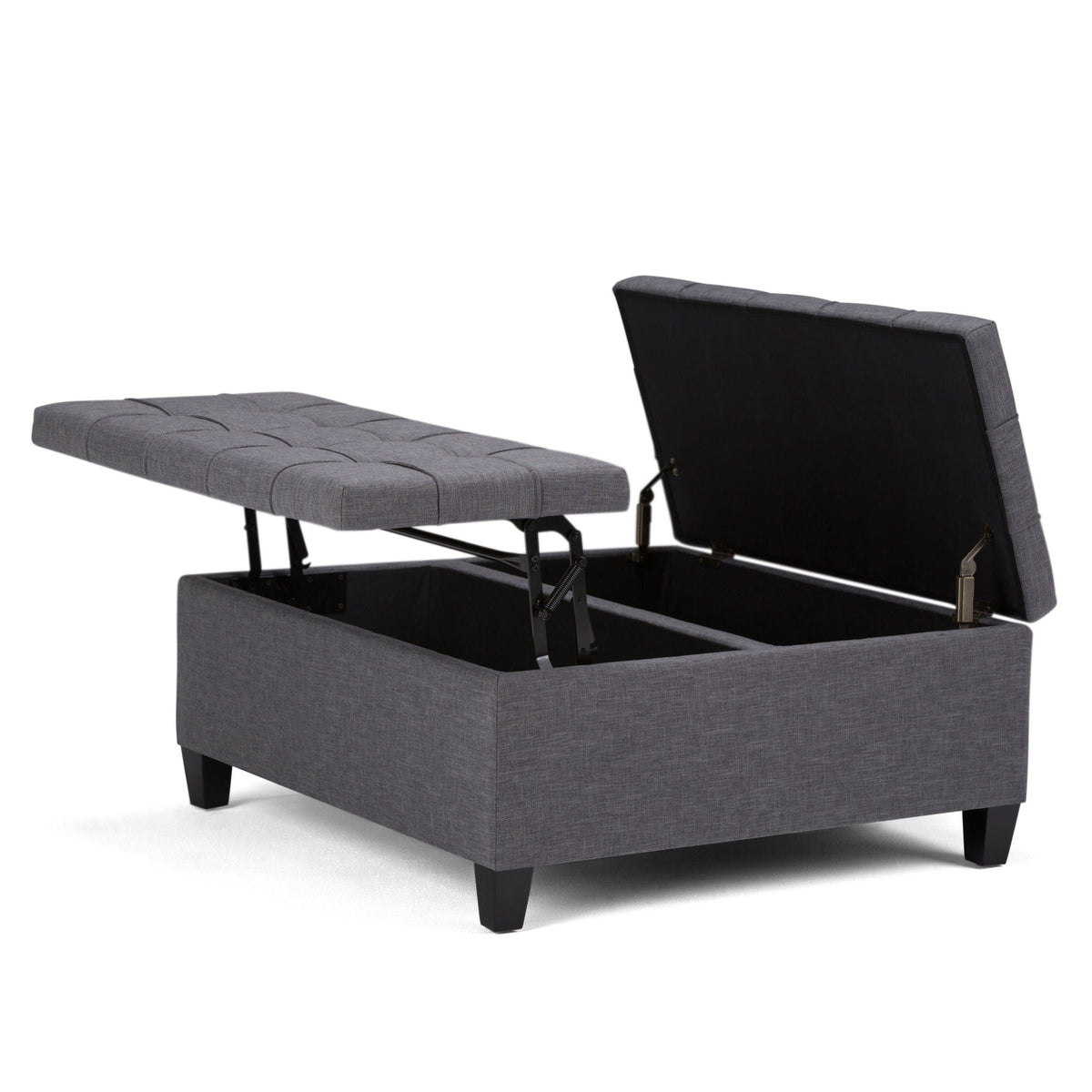 Harrison tufted lift-top storage ottoman in gray fabric with black legs by HouseOfZazla on Tampa Home & Garden Store