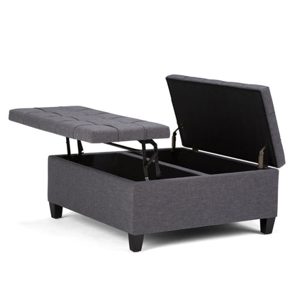 Harrison tufted lift-top storage ottoman in gray fabric with black legs by HouseOfZazla on Tampa Home & Garden Store