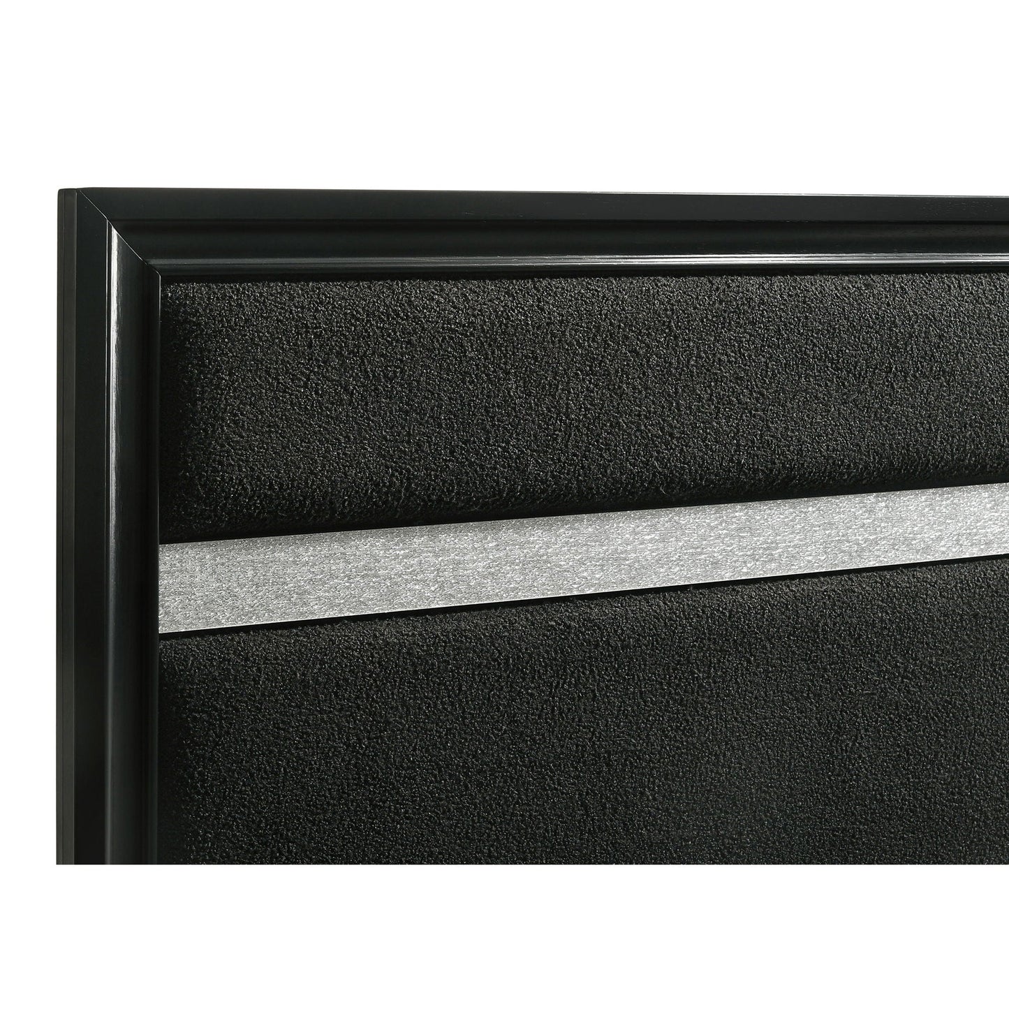 Annie 4 Piece Bedroom Set headboard panel in black with glossy frame and textured fabric on Tampa Home & Garden Store