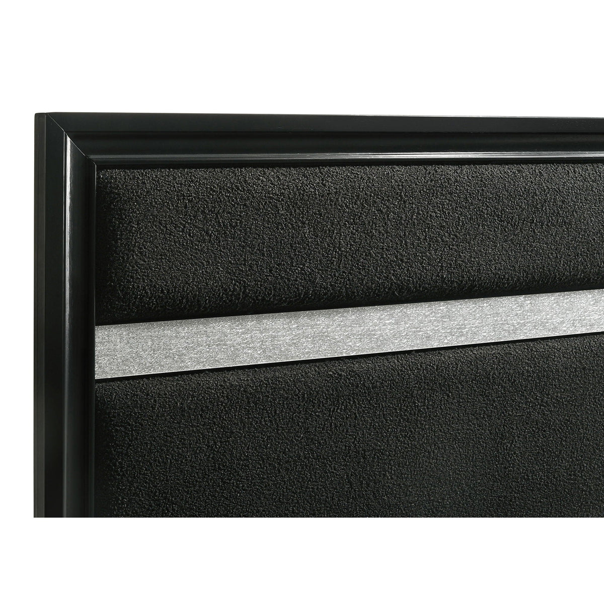 Annie 4 Piece Bedroom Set headboard panel in black with glossy frame and textured fabric on Tampa Home & Garden Store