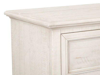 Newport Drawer Nightstand Alabaster finish, distressed wood, beveled front on Tampa Home & Garden Store