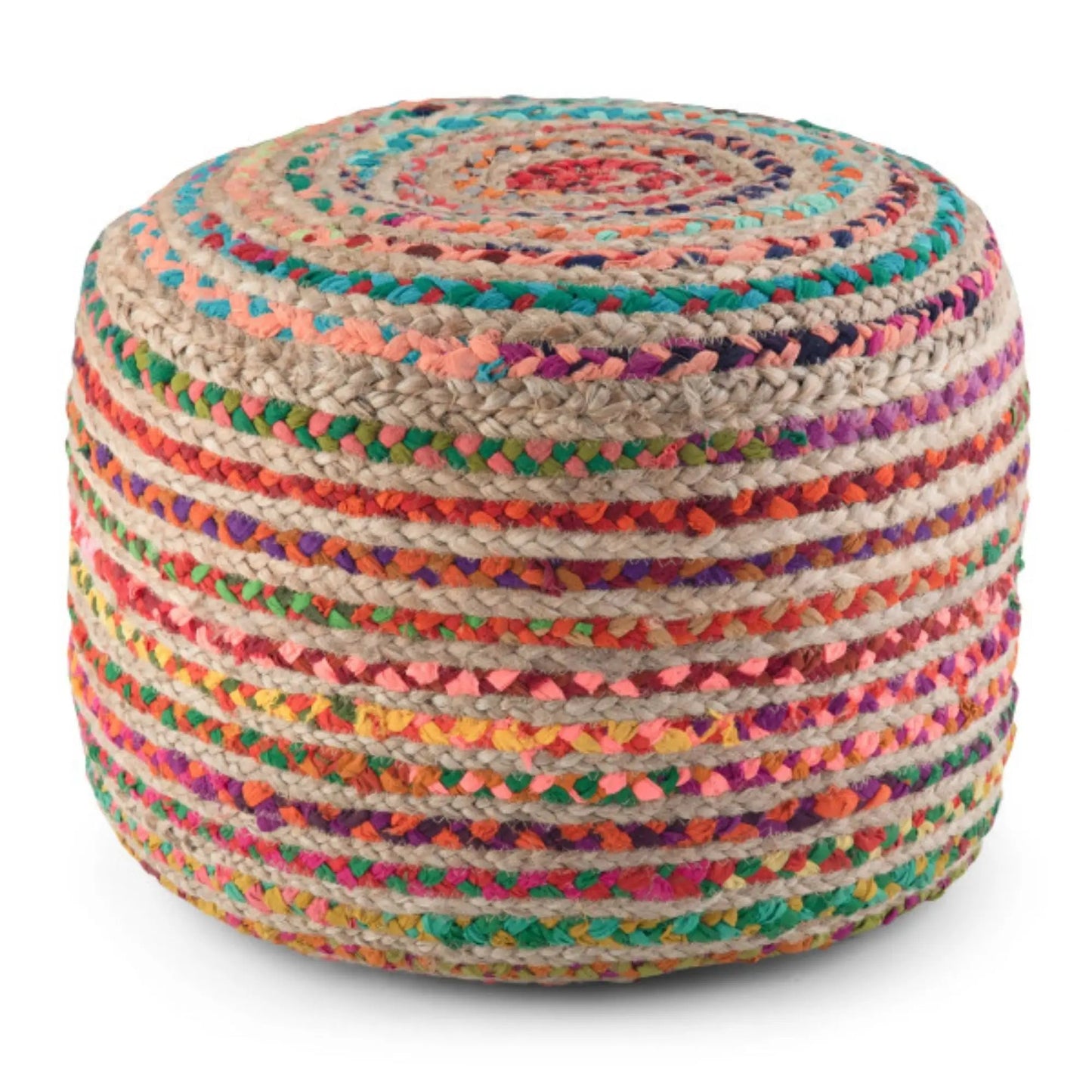 Margo Handcrafted Round Pouf, multicolor braided rope, accent by Unique Piece Furniture on Tampa Home & Garden Store