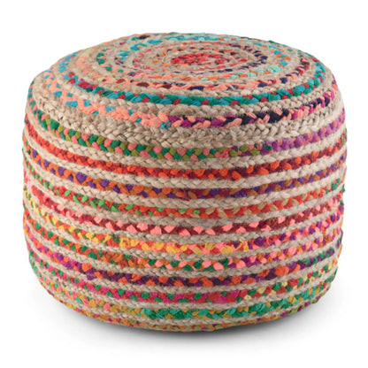 Margo Handcrafted Round Pouf, multicolor braided rope, accent by Unique Piece Furniture on Tampa Home & Garden Store