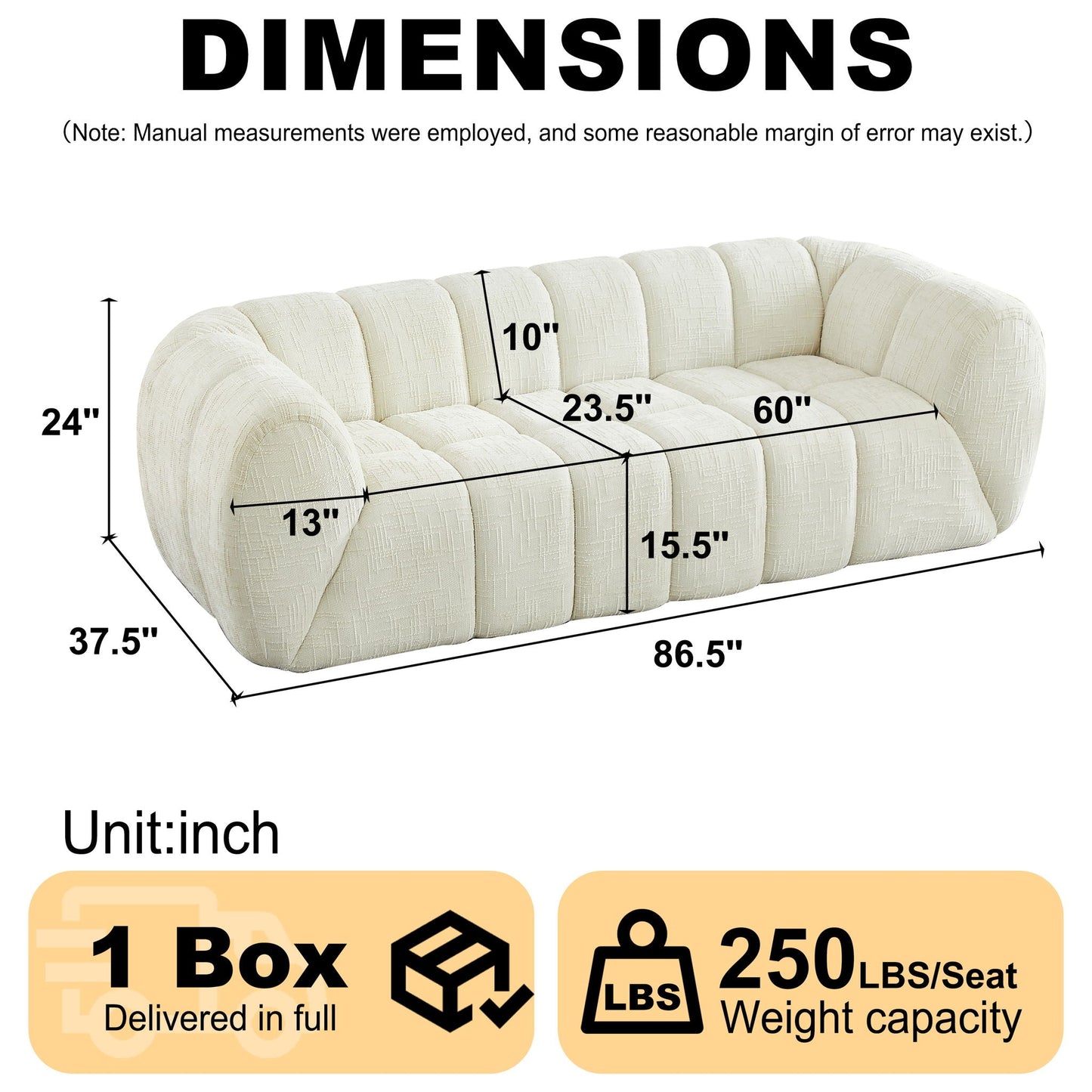 Modern Piano Key Backrest Sofa With Upholstery