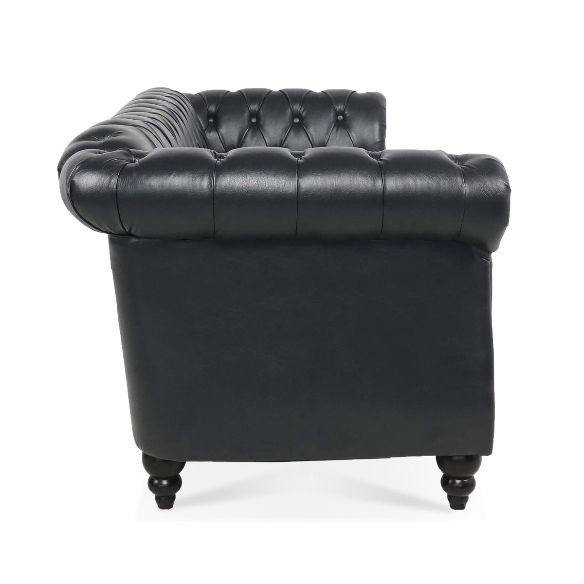 Black Chesterfield Sofa and Soft PU Rolled Arms