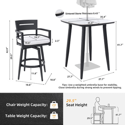 Modern Outdoor Aluminum Patio Bar Set And Stools