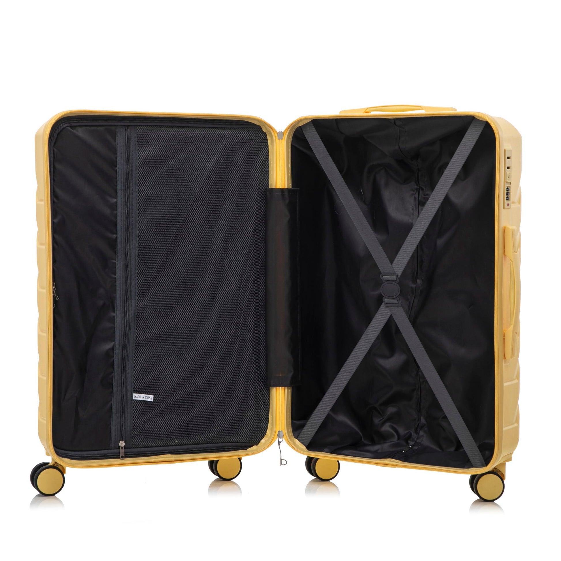 3-Piece yellow spinner luggage set HouseOfZazla with combination lock and mesh divider on Tampa Home & Garden Store