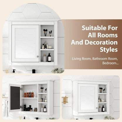 Wall Mounted Cabinet With Mirror and Open Shelves