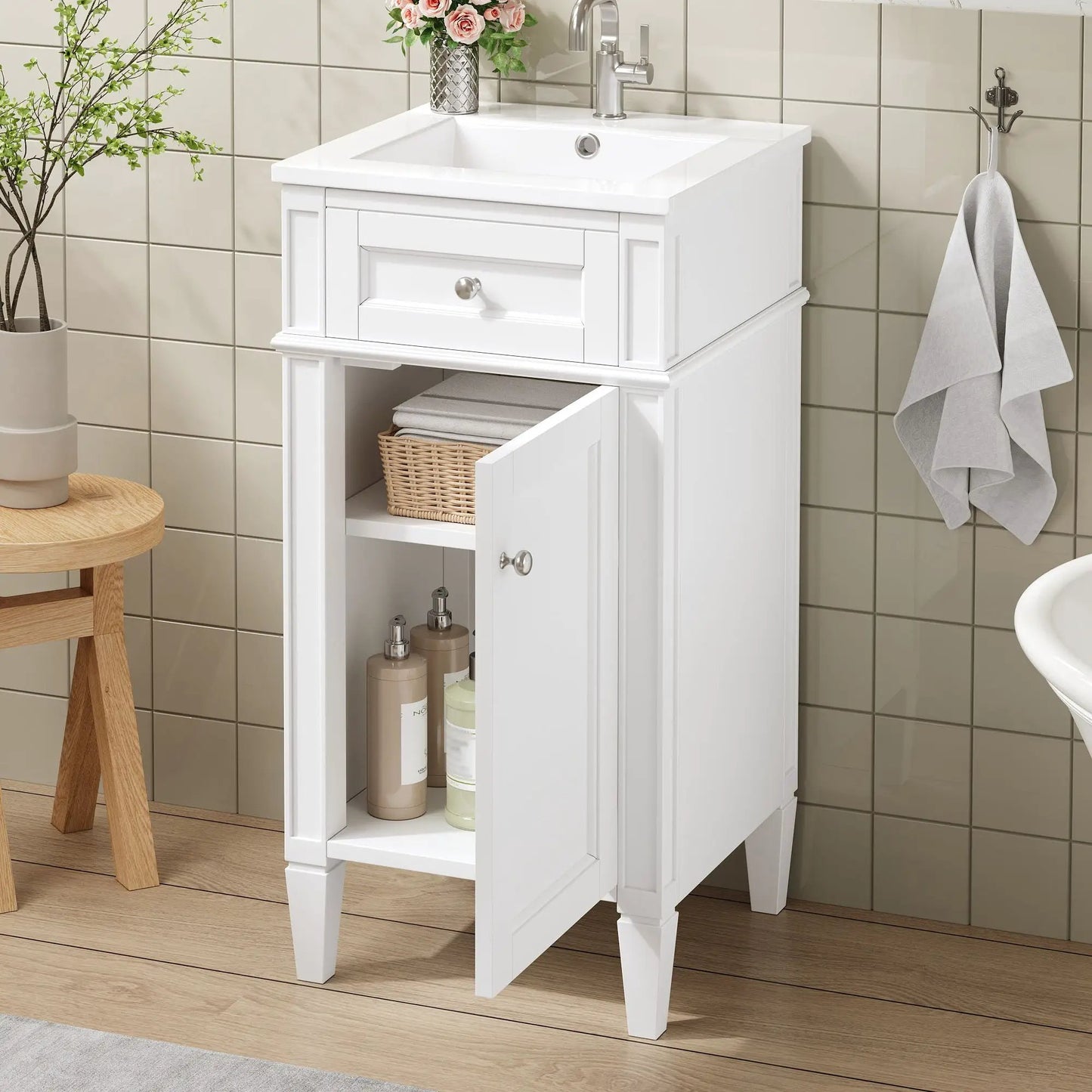 French Style Vanity With Sink and Solid Wood Legs