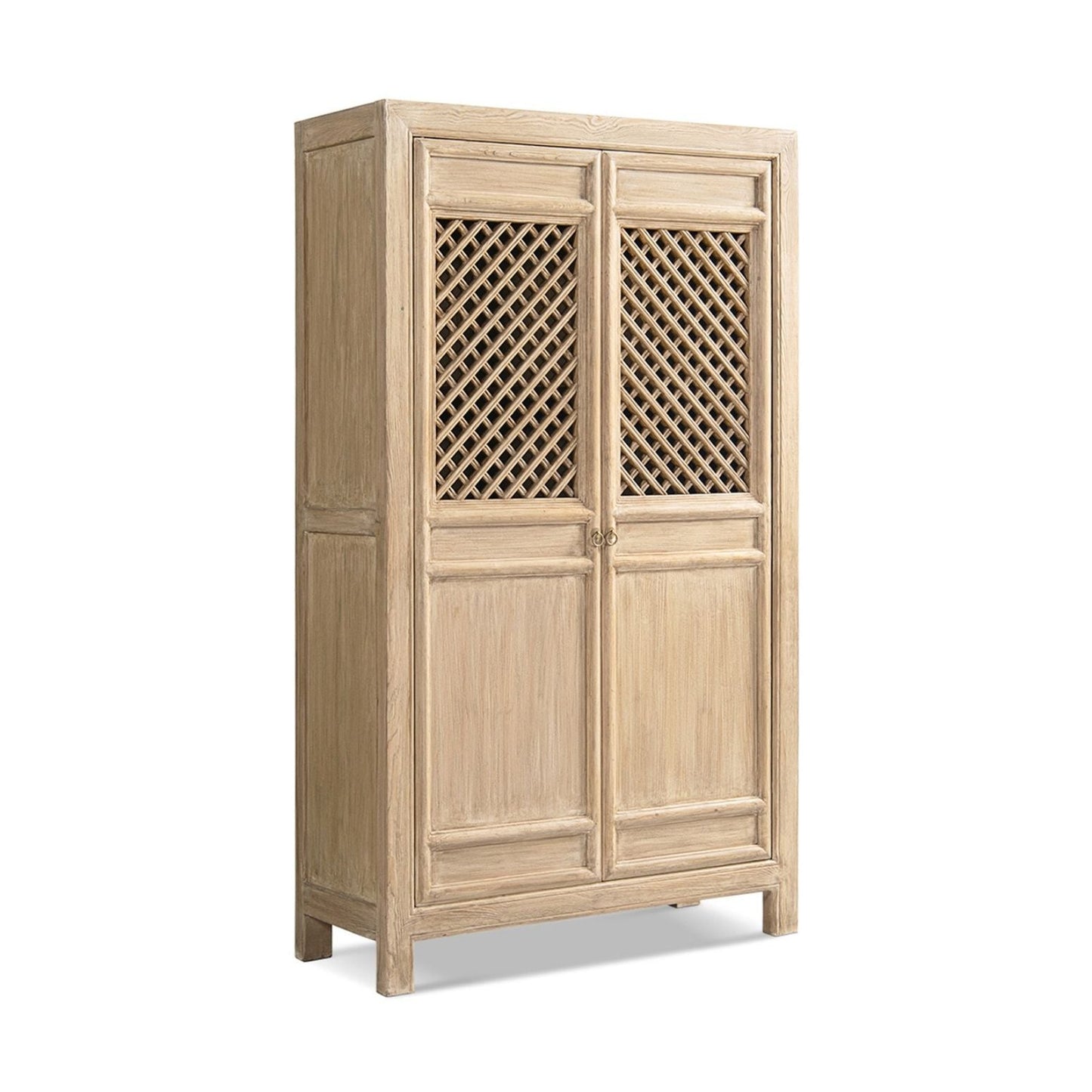 Arden 2-door bookcase storage cabinet in natural wood with lattice doors by HouseOfZazla on Tampa Home & Garden Store