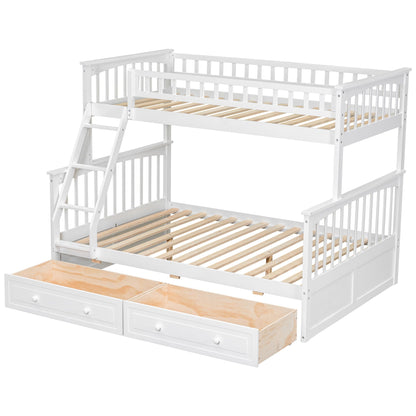 Bunk Bed With Drawers by HouseOfZazla, white finish with ladder on left and two under-bed storage drawers on Tampa Home & Garden Store