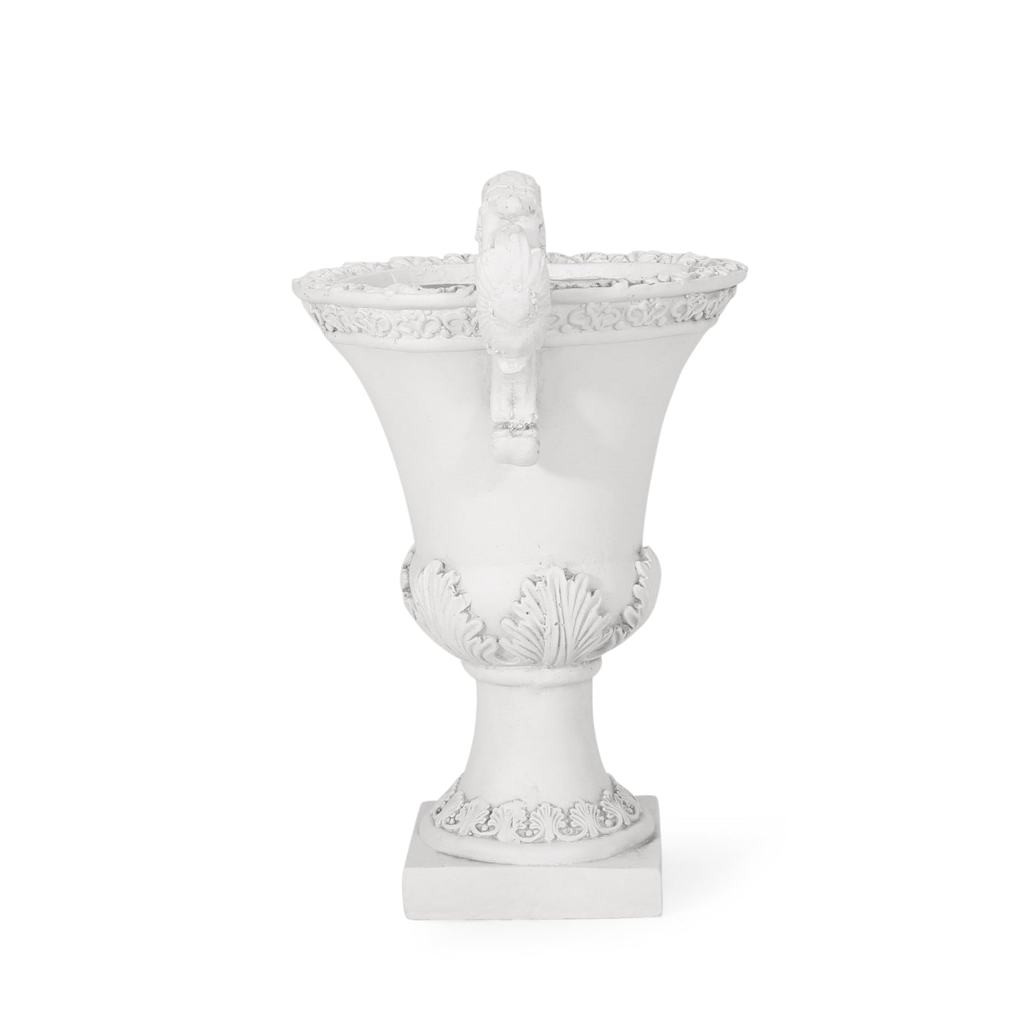 Roman Style MGO Garden Urn Planter, white ornate urn with leaf relief and decorative rim on Tampa Home & Garden Store