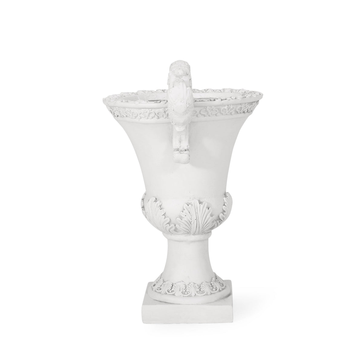 Roman Style MGO Garden Urn Planter, white ornate urn with leaf relief and decorative rim on Tampa Home & Garden Store