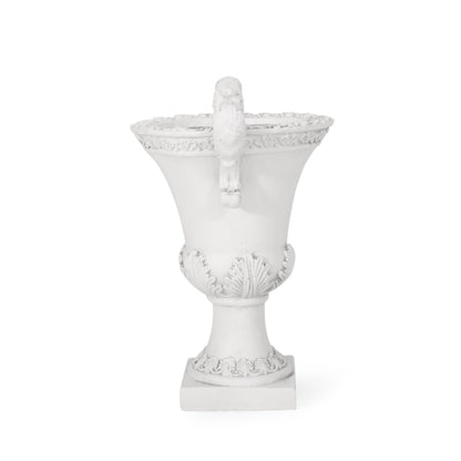 Roman Style MGO Garden Urn Planter, white ornate urn with leaf relief and decorative rim on Tampa Home & Garden Store