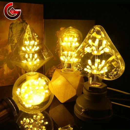 Stevvex Edison LED vintage bulb set of 4 with starburst filaments in teardrop and globe shapes on Tampa Home & Garden Store