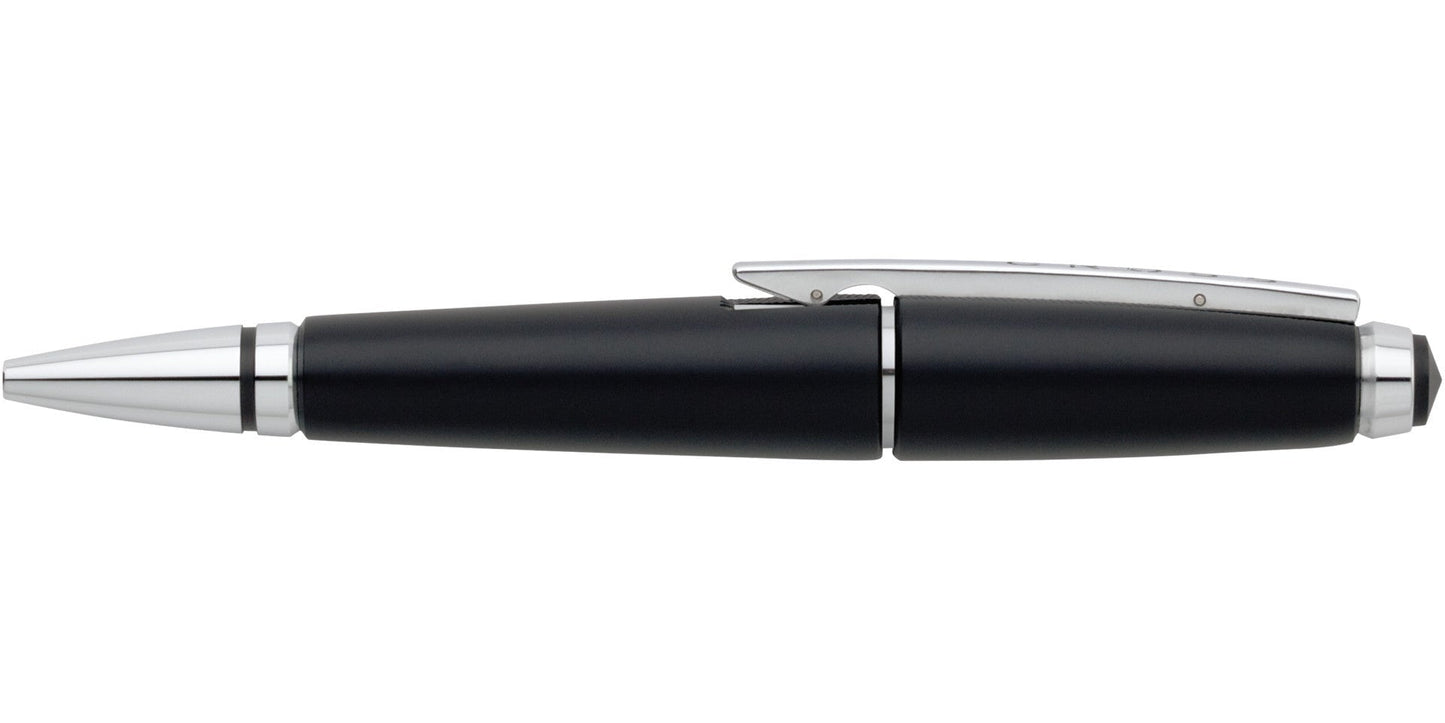 Edge Jet Black Gel Rollerball Pen by A.T. Cross with black body and chrome clip on Tampa Home & Garden Store