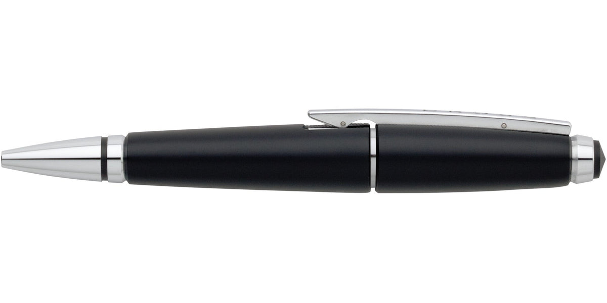 Edge Jet Black Gel Rollerball Pen by A.T. Cross with black body and chrome clip on Tampa Home & Garden Store