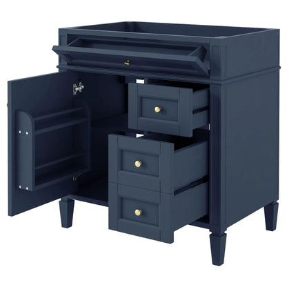 Bathroom vanity with 2 drawers and a tip-out drawer in navy blue, storage cabinet on Tampa Home & Garden Store