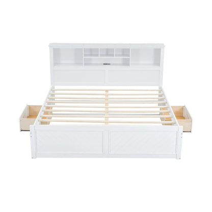 Platform Bed With Storage Headboard USB Drawers