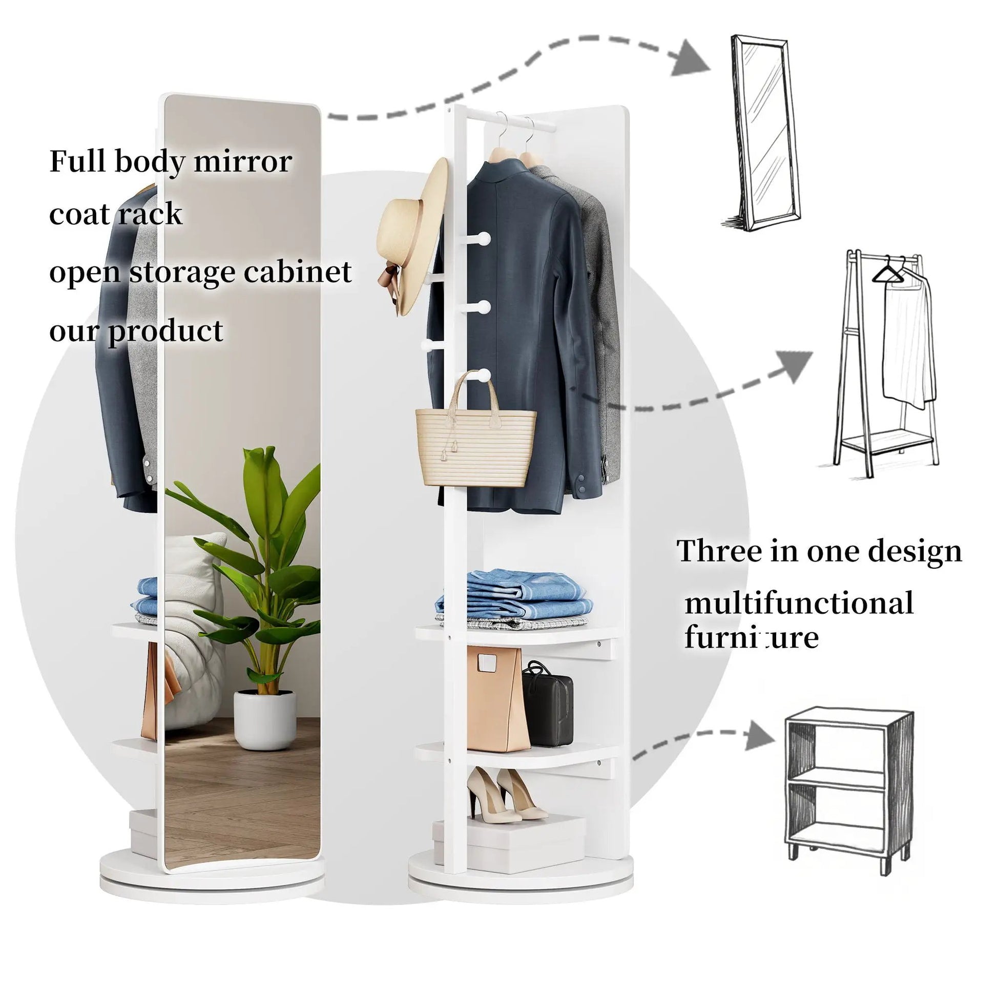 3-in-1 full-length clothing mirror with storage cabinet and coat rack by Unique Piece Furniture on Tampa Home & Garden Store