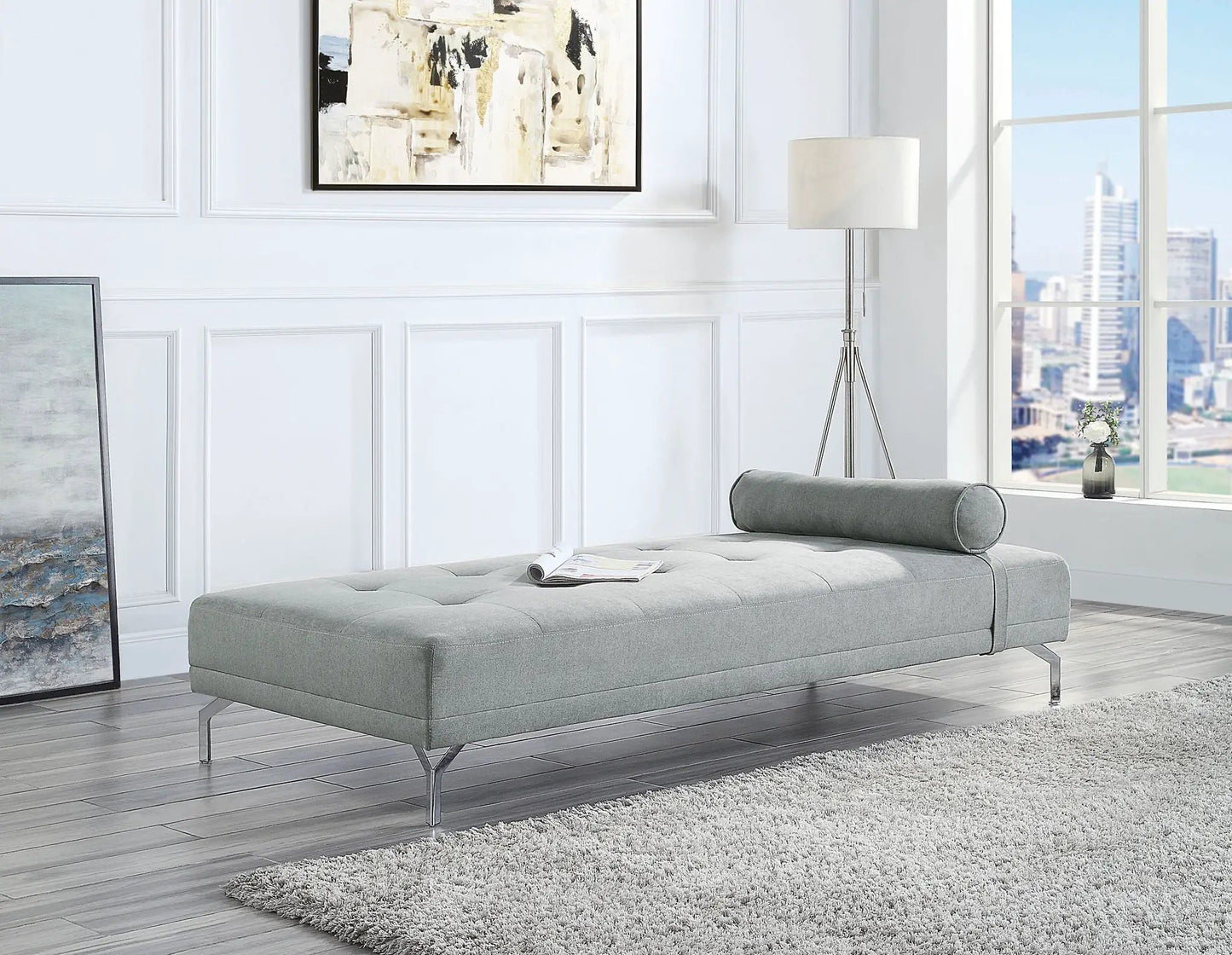 Quenti Velvet Sofa Bed In Gray With Pillow