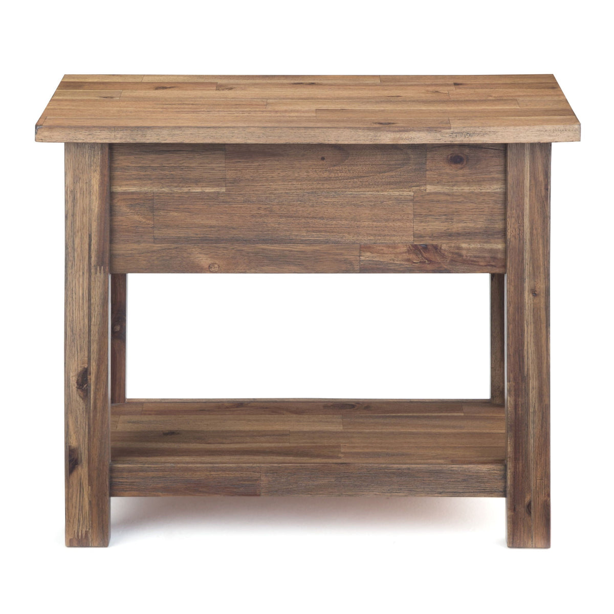 Monroe solid acacia side table by HouseOfZazla, natural wood plank top with chunky legs on Tampa Home & Garden Store
