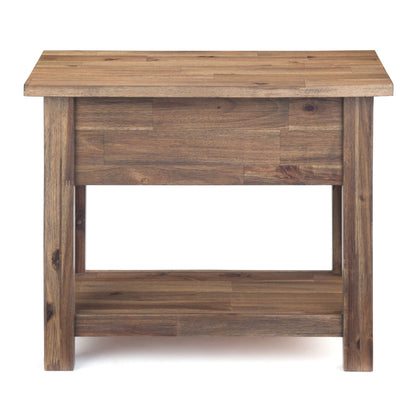 Monroe solid acacia side table by HouseOfZazla, natural wood plank top with chunky legs on Tampa Home & Garden Store