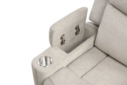 Galya motion glider recliner light gray fabric with built-in metal cup holder on Tampa Home & Garden Store