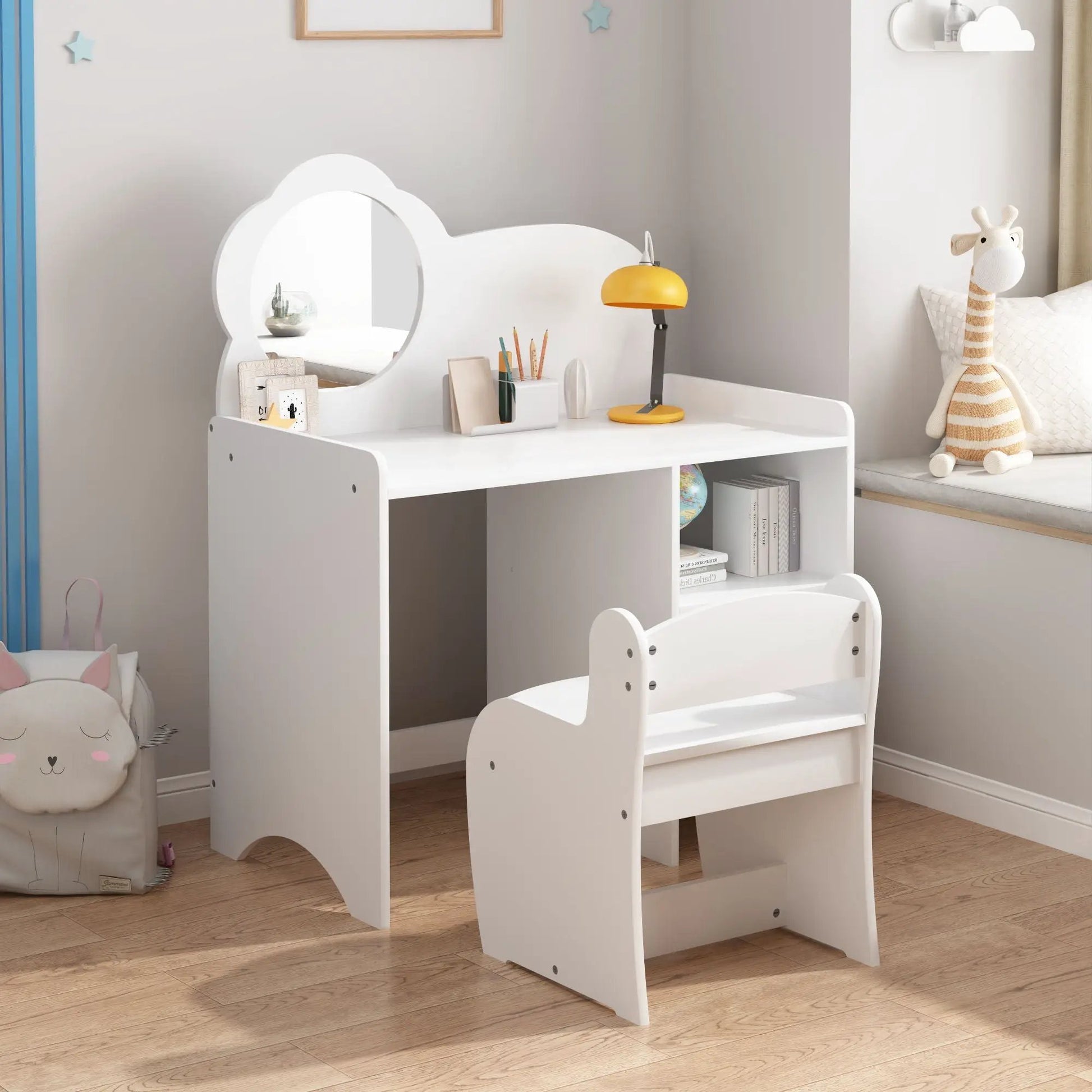 Kids white vanity table with cloud mirror and chair, storage by Unique Piece Furniture on Tampa Home & Garden Store