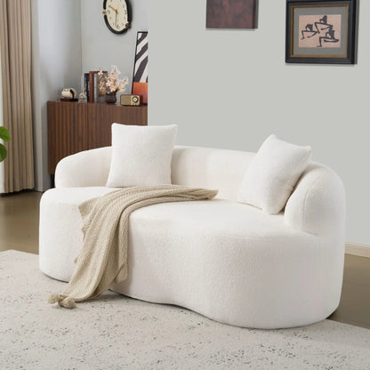 Curved Loveseat Sofa with Round Armrests in white boucle upholstery stationary sofa on Tampa Home & Garden Store
